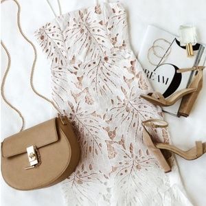 Lulu's RESPLENDENCE WHITE LACE BODYCON MIDI DRESS